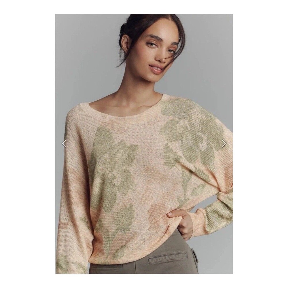Anthropologie Printed-Linen Pullover Sweater Size L NWT